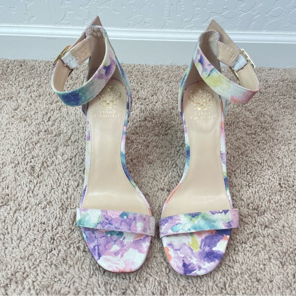 Vince Camuto Acelyn Floral Pastel Watercolor Strap Block Heel Mermaid Sandal - Picture 6 of 16